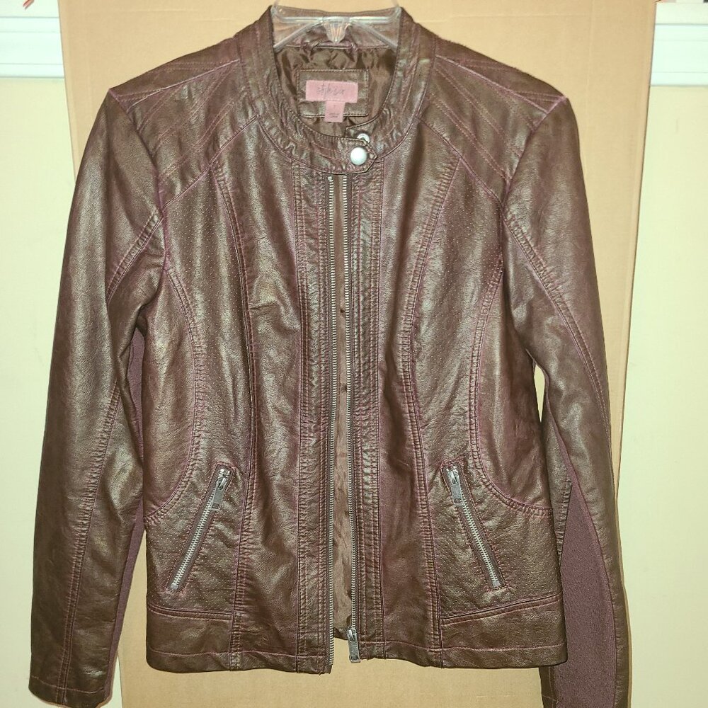 New! Oxblood Red faux leather Fashion jacket Women Small! New!